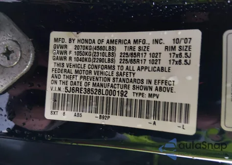 2008 Honda Cr-V Ex from USA, damaged, VIN 5J6RE38528L000192